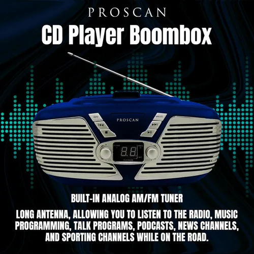 Miniatura 4 de Reproductor de CD retro, radio portátil, reproductor de CD Boombox, radio AM/FM, entrada AUX alimentada por CA o funciona con pilas (azul)