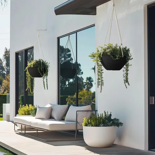 Miniatura 3 de LA JOLIE MUSE Macetas colgantes para plantas al aire libre, maceta colgante grande con agujeros de drenaje, macetas colgantes al aire libre, negro