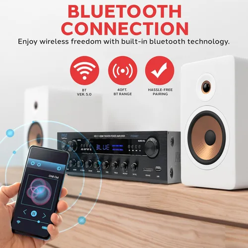 Miniatura 4 de Pyle Receptor Amplificador Estéreo de 400W - Amplificador de Audio BT para el Hogar con Lectores USB/SD, Radio FM, Aux de 3.5mm, Fono, Entradas