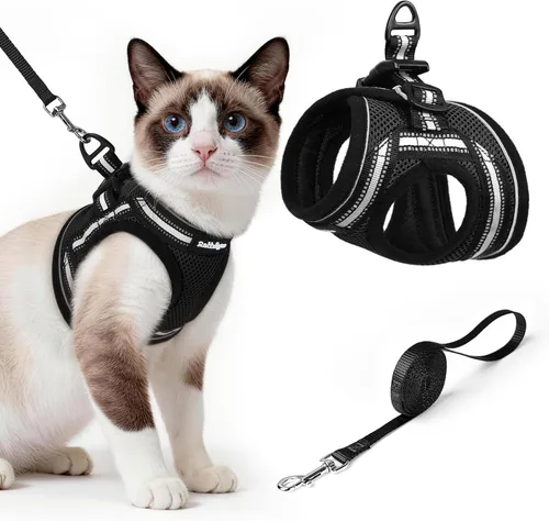 Miniatura 57 de rabbitgoo Juego de arnés y correa para gatos para caminar a prueba de escape, chaleco suave ajustable para gatitos con tira reflectante para gatos