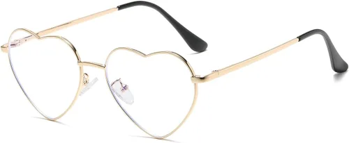 JOVAKIT Lentes de bloqueo de luz azul en forma de corazón para mujer, estilo vintage, encantador, lentes con marco de metal