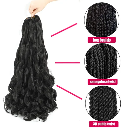 Miniatura 5 de Cabello de trenza rizada francesa de 10 pulgadas, 8 paquetes - Cabello de trenza sintético suelto y ondulado preestirado para mujeres negras