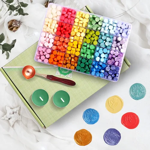 Miniatura 2 de Comealltime 630 cuentas de cera de sellado, kit de sello de cera con temática de jardín de primavera con 1 cuchara de fusión, 10 velas de té
