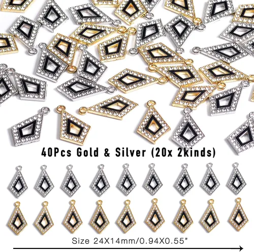 Miniatura 2 de stino 40 Piezas de Encantos de Diamantino, Suministros para Hacer Joyería de Corazón de Tortuga y Rombo, Colgantes de Cristal Chapados en Plata y Oro