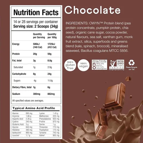 Miniatura 3 de OWYN Only What You Need Proteína en polvo a base de plantas, chocolate negro, 1.17 libras