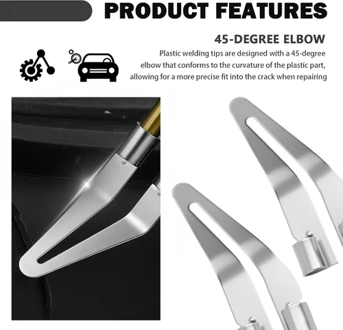 Miniatura 4 de 4 puntas de soldadura de plástico por pistola de soldador de plástico, puntas de soldador de plástico de acero inoxidable con codo de 45°, cabeza