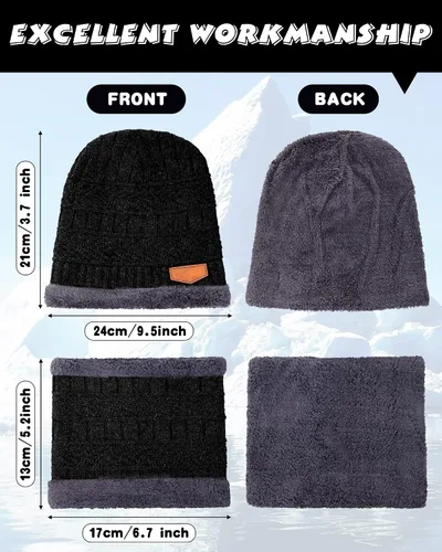 Miniatura 3 de 8 piezas de gorro de invierno, bufanda, guantes de pantalla táctil y juego de calcetines de punto holgado, gorro de calavera con forro polar