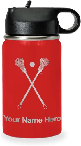 Miniatura 12 de LaserGram Botella de agua personalizada, palitos de lacrosse, acero inoxidable de doble pared aislada al vacío con popote superior, regalo grabado