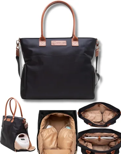 Miniatura 3 de Sarah Wells Abby - Bolsa de extracción de leche con correas de cuero real, elegante bolsa de bombeo con bolsillos aislados, almacenamiento