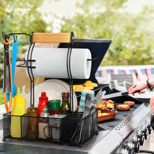Miniatura 2 de FANGSUN Organizador para parrilla, organizador de barbacoa con soporte para toallas de papel, organizador de utensilios de condimentos de picnic