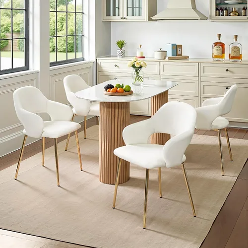 Miniatura 2 de VECELO Juego de 6 sillas de comedor de terciopelo, modernas sillas de cocina tapizadas con cojín, respaldo acolchado y patas de metal, color rosa