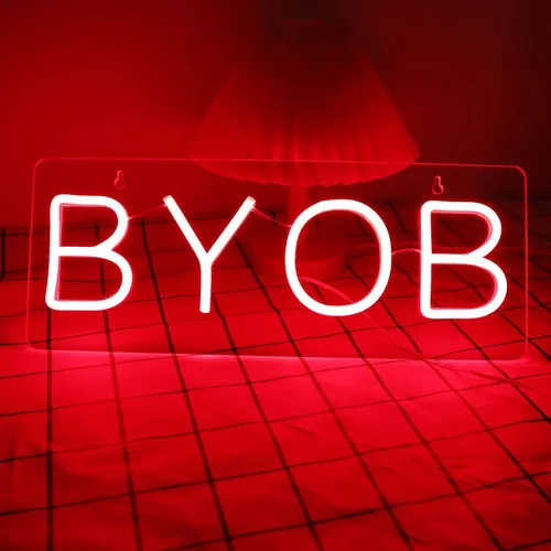 Letrero de neón BYOB Vinray para decoración de sala de juegos, restaurante o fiesta, luz LED súper brillante para decoración de habitación. Fácil de