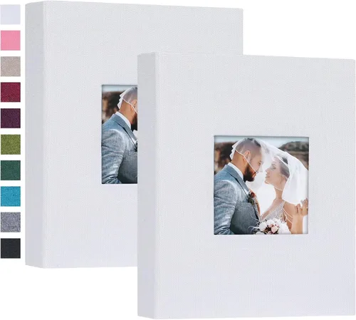 Miniatura 17 de Mublalbum Paquete de 2 pequeños álbumes de fotos de 4 x 6 pulgadas, cubierta de lino con ventana de exhibición, mini libro de imágenes, cada uno