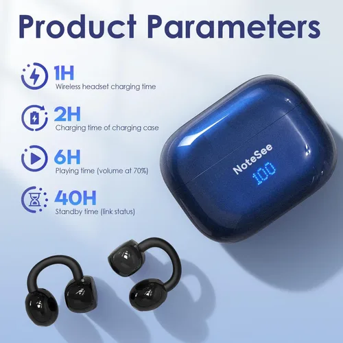 Miniatura 7 de Auriculares abiertos con aro de oído abierto, ligeros, cómodos, con clip de oreja abierto, auriculares inalámbricos, 40H Play Bluetooth 5.4
