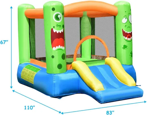 Miniatura 6 de HONEY JOY Casa inflable de rebotes, luna inflable para niños con tobogán, área gigante de saltos, fosa de pelotas oceánicas, aro de baloncesto