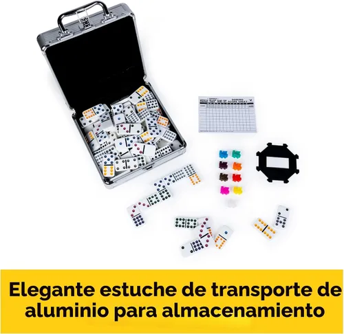Miniatura 3 de Spin Master Games, juego de dominó de tren mexicano en estuche de transporte de aluminio, incluye trenes coloridos para una noche de juego familiar