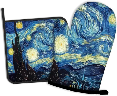 The Starry Night - Guantes de cocina y soportes para ollas de cocina, juego de 2 piezas, almohadillas resistentes al calor para hornear, barbacoa,