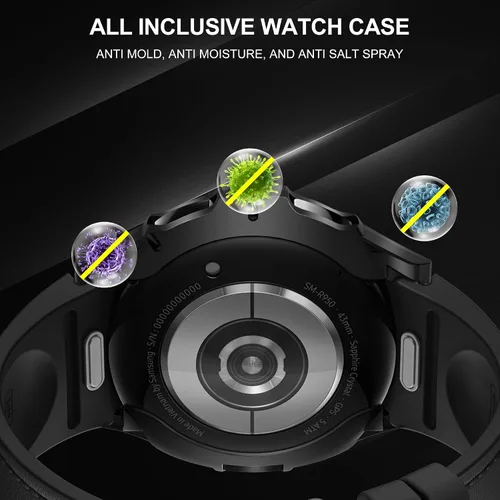 Miniatura 5 de Suoman Funda 3 en 1 para Samsung Galaxy Watch 6 Classic de 1.850 in, protector de pantalla de vidrio templado HD, cubierta protectora completa