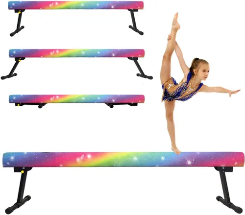 Viga de equilibrio ultrasimple ajustable y plegable de 6 pies, equipo de gimnasia de suela sintética de piso alto y bajo, sin necesidad de Starlight