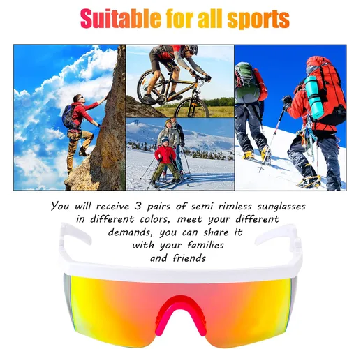 Miniatura 4 de 3 pares de gafas de sol retro semi sin montura de los años 80 y 90 con zigzag lentes transparentes de color arcoíris para hombres y mujeres