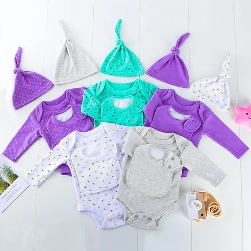 Miniatura 8 de Hakochia Conjunto de mamelucos y accesorios de manga larga para bebé niño o niña de 0 a 12 meses, 15 piezas