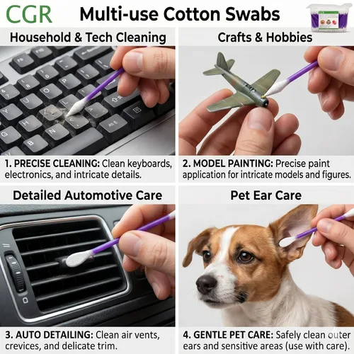 Miniatura 7 de 760 hisopos de algodón CGR Precision empacados en recipiente acrílico para hisopos con punta puntiaguda y aplanada, aplicador de maquillaje