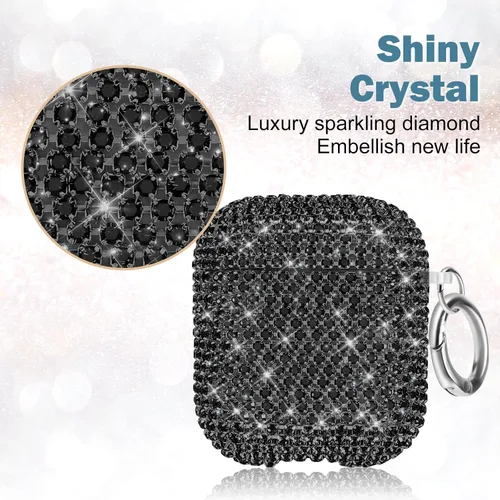 Miniatura 2 de Newseego Funda para AirPods de 1 y 2 generación, funda de lujo con diamantes de imitación brillantes con llavero para mujeres y niñas, anti-pérdida