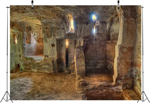Miniatura 3 de Telón de fondo de cueva de 8 x 6 pies, castillo de piedra, fondo de fotografía funeraria, escena de pesebre, telón de fondo de mazmorra, pared