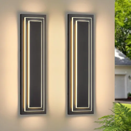 Miniatura 20 de Lámparas de porche delantero de 2 niveles, moderno aplique de pared negro para exteriores, luces exteriores LED impermeables de 15.7 pulgadas, luces