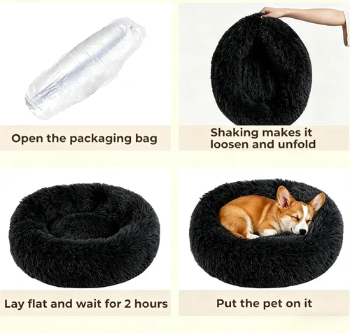 Miniatura 7 de Calming Donut Dog and Cat Bed for Indoor Cats, Anti-Anxiety Round Fluffy Soft Washable Small Pet Bed for Puppy and Kitten, Warming Comfortable