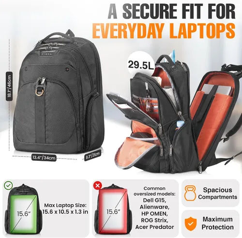 Miniatura 2 de Mochila EVERKI Atlas para Laptop de Negocios - Mochila para Mujeres o Hombres para el Trabajo, Negro