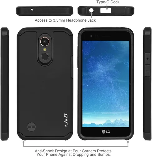 Miniatura 2 de J&D Funda híbrida resistente a prueba de golpes de doble capa para LG K20 V/K20 Plus/Harmony/K10 2017/V5/Grace, cubierta protectora resistente, negro