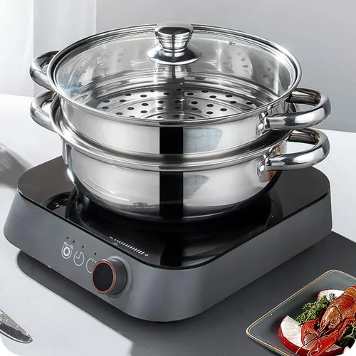 Miniatura 5 de Olla de vapor con tapa, olla multiusos de acero inoxidable para cocinar al vapor, 11 pulgadas para verduras, guisos, pasta, albóndigas, salsa