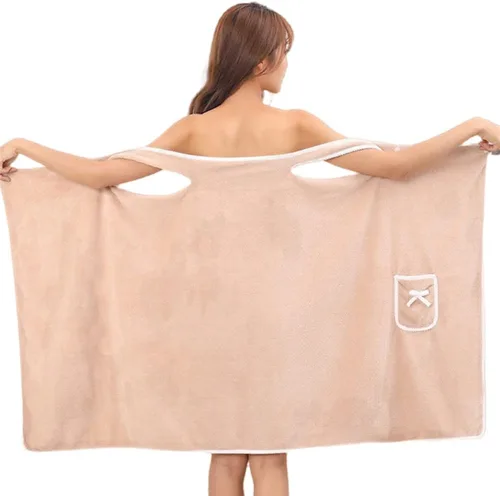 Miniatura 3 de Toalla de baño grande para mujer, toalla de terciopelo coral (bolsillo azul)