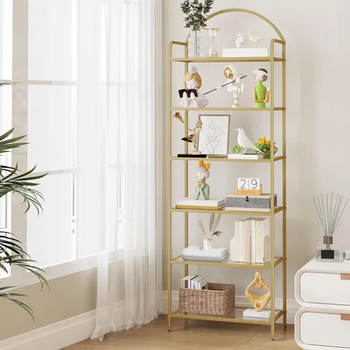 Miniatura 15 de Hzuaneri Estantería de vidrio templado, estantería delgada para dormitorio, baño, oficina en casa, marco de acero, negro de 6 niveles BC10601B