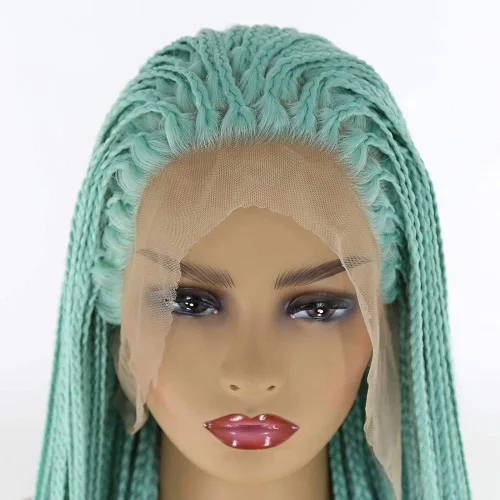 Miniatura 7 de Pelucas trenzadas azules con encaje frontal para mujeres negras, con micro trenzas trenzadas, color degradado, menta, verde, azul, morado, peluca