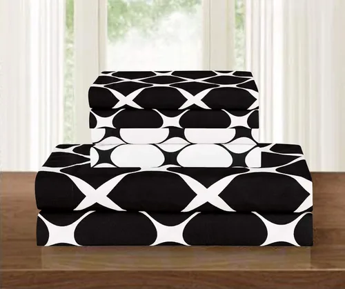 Miniatura 2 de Elegant Comfort Juego de funda de edredón reversible de 2 piezas con funda de edredón con funda de almohada, 1500 hilos, estampado de enrejado Negro