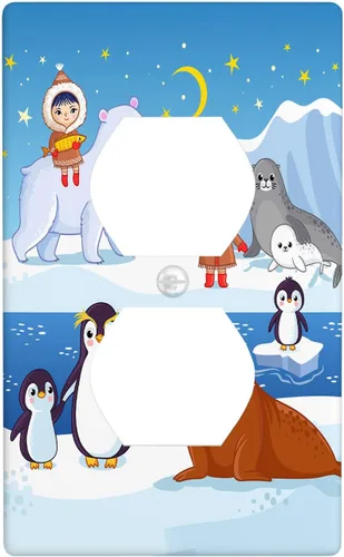 Miniatura 24 de Arctic Animals - Placa de interruptor de luz de 1 banda, lindo sello de dibujos animados, pingüino, oso polar, placa de pared individual basculante