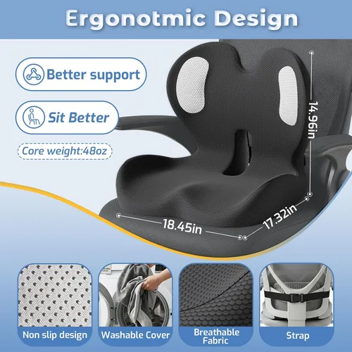 Miniatura 7 de Cojín de asiento, cojín de espuma viscoelástica para silla de oficina y automóvil, cojín ergonómico para coxis para coxis, nervio ciático, alivio