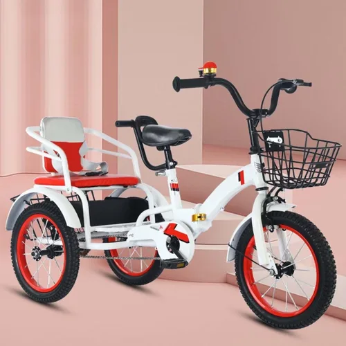 Miniatura 15 de Folding Kids trikes with Parent Handle,3-10 Years Tandem tricycles with Rear Passenger seat,Height Adjustable Saddle with armrest,3 Wheeler Pedal