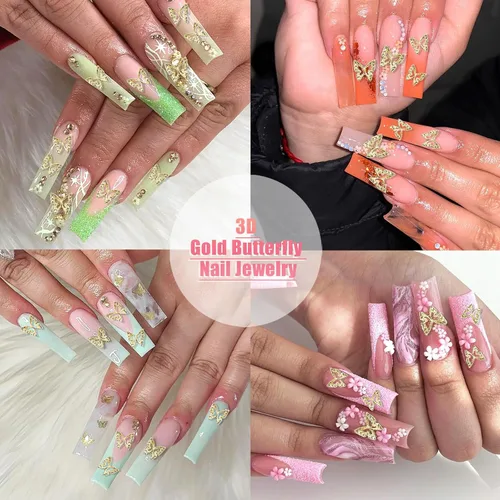 Miniatura 7 de RODAKY 50 dijes de mariposa para uñas, aleación 3D, mariposas, gemas de metal dorado para uñas, decoración de uñas brillantes para mujeres, diseño