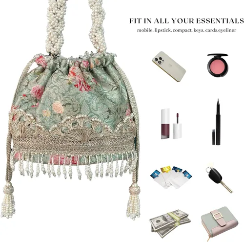 Miniatura 7 de Elora Capsule Bridal Clutch - Gris Azul, bolso de mano floral, bolso para fiesta de noche, bolsas festivas Diwali, Gris azulado