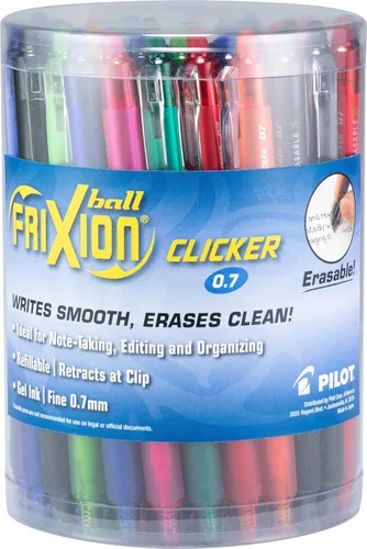 Pilot, FriXion Clicker - Bolígrafos de gel borrables, punta gruesa de 1 mm, tubo de 36, colores surtidos Colores de moda