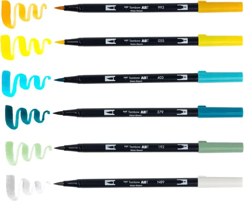 Miniatura 4 de Tombow 56238 Marcadores artísticos de doble pincel, limón Squeezy, paquete de 6. Marcadores mezclables, con pincel y punta fina