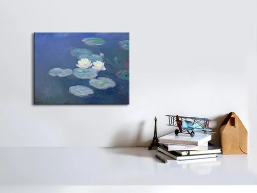 Miniatura 3 de Wieco Art Lienzos de nenúfares - Arte de pared de Claude Monet famosas pinturas al óleo florales de reproducción estirada y enmarcada con imágenes