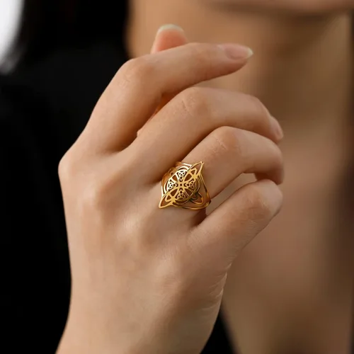 Miniatura 34 de TEAMER Anillo de nudo de brujas, amuleto celta de acero inoxidable, joyería vintage para mujer