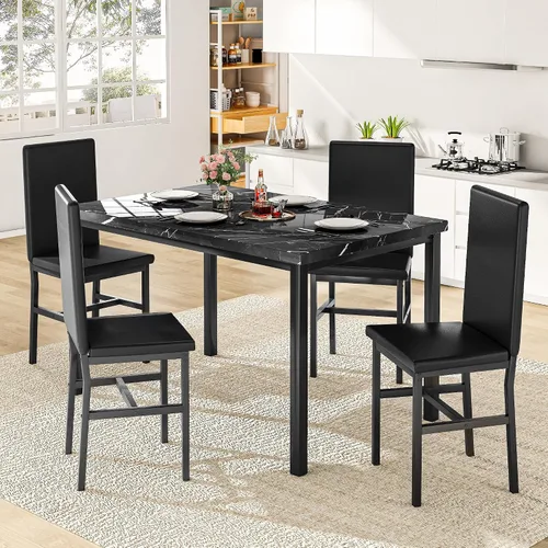 Miniatura 3 de Recaceik Juego de mesa de comedor para 4, mesa de cocina y sillas con mesa de mármol sintético y 4 sillas tapizadas de cuero para cocina, comedor