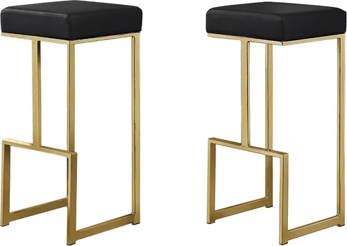 Best Master Furniture Dorrington - Taburete de bar moderno de piel sintética sin espalda, color negro/dorado (juego de 2)