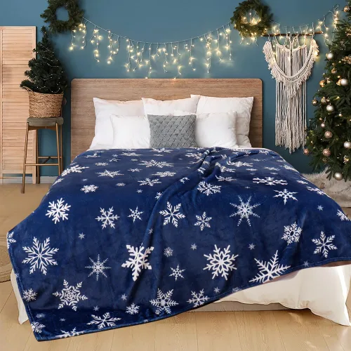 Miniatura 3 de Manta de Navidad con copos de nieve azul, manta de franela de forro polar súper suave, manta de invierno de felpa cálida, decoración navideña