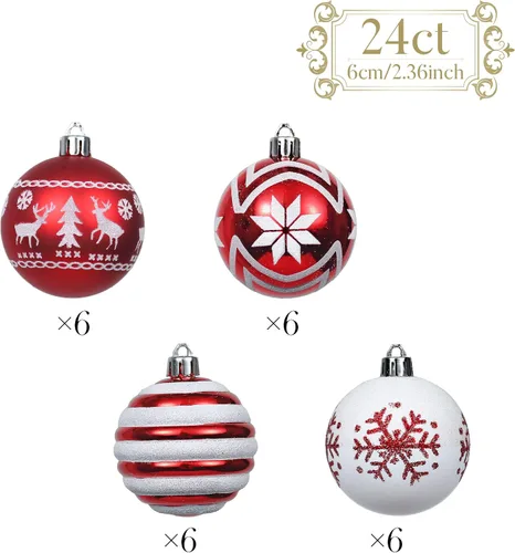 Miniatura 3 de Valery Madelyn Adornos de Navidad para árbol de Navidad, juego de adornos de bolas de Navidad inastillables rojo y blanco, 2.36 pulgadas, adorno